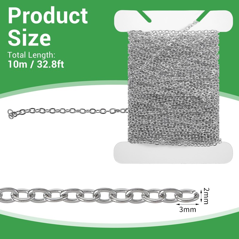 33ft Jewelry Chain Roll, Small Chain, Stainless Steel Curb Chain