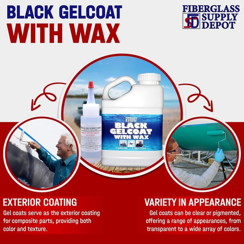 Fiberglass Supply Depot Black Gelcoat With Wax Gallon with 60cc