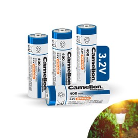 Camelion 14430 3.2v 400mAh Rechargeable Battery, 3.2v Rechargeable LiFePO4 Batteries for Outdoor Rechargeable Solar Garden Light, Panel Light, Tooth Brush, Shaver, Flashlight (4 Pack) NOT AA Battery