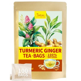 TeeLux Turmeric Ginger Tea Bags, Pure Natural Turmeric Ginger Herbal Tea, Spicy & Smooth Flavor, Caffeine Free, 100 Count