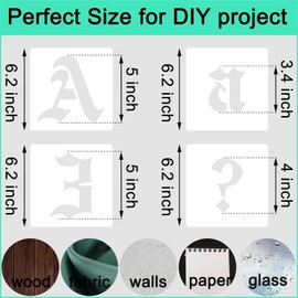 5 Inch Calligraphy Letter Stencils for Painting, 66 PCS Old English Lettering Stencils Reusable Alphabet Stencil Plastic Letters Numbers Templates for Painting on Wood Wall Fabric Art Crafts