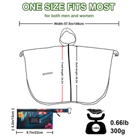 Rian c0de731 Hooded Rain Ponchos for Adult - Rain Coat and Rain Jacket with Waterproof Pocket and Zipper Suitable for Camping, Hiking, Travelling and Other Outdoor Activities, Black and Red Flowers