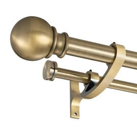 Lwiiom Double Curtain Rods with Aluminum Bouquet Brackets and Round Finials,Antique Bronze Curtain Rods for Windows 48 to 86 inch,1-inches Front and 5/8 Inches Back Double Window Drapery Rod