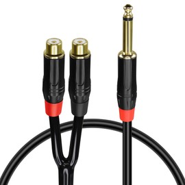 GELRHONR 1/4Inch 6.35mm Mono to RCA Splitter Cable,Heavy Duty Alloy Shell Joint 6.35mm Male to Dual RCA Female Audio Y Splitter Adapter (0.5M/1.6Ft)