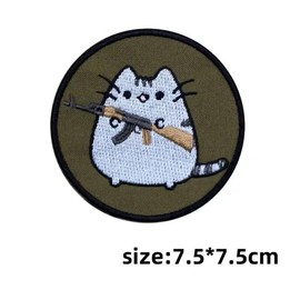 Velcro Patches Cat with Gun Tactical Morale Patch Appliques for DIY Clothing, Backpacks, Jackets, Jeans