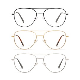 3-Pack Retro Aviator Reading Glasses for Men Women Trendy Square Blue Light Blocking Computer Readers Metal AM6092 Mix (+2.25 Magnification Strength)