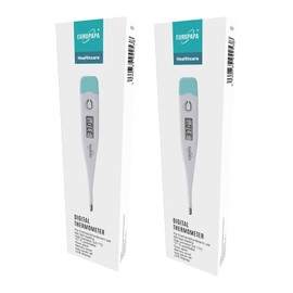 EUROPAPA 2 Pieces Digital Fever Thermometer for Babies, Children and Adults, Oral, Axillar or Rectal Thermometers, Waterproof with Fever Alarm (Green)