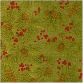 Caspari Evergreen And Berries Gold Foil Roll Wrap - includes 3 Roll