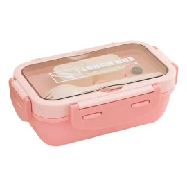 Lonchera Hermética 840 Ml Con Cubiertos Rosa