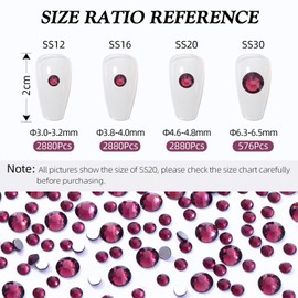 Meibite Purple Flatback Rhinestones, Glass Rhinestones for Nail Art and Craft, Glue Fix, Loose Crystal Gemstones(Purple, SS12, 2880pcs, 2.9-3.0mm)