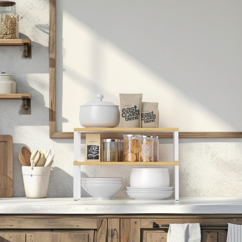 NEX Kitchen Cabinet and Counter Shelf Organizer, Stackable & Expandable,