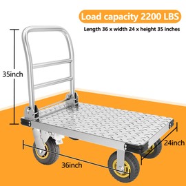 Foldable Push Cart Dolly, Moving Platform Hand Truck, Heavy Duty 2200 lbs. Capacity, with Brake and 6" 360 Degree Swivel Wheels