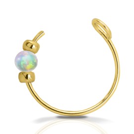 Tiny opal Faux Clip-On Nose Ring 24g - 14K GOLD FILLED - No Piercing Needed