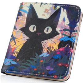 APHISON Purses for Women Small Wallet with Zipper RFID Blocking Slim Vegan Leather Wallet Bifold Card Holder Coin Pocket Ladies Purse with ID Window Black Cat