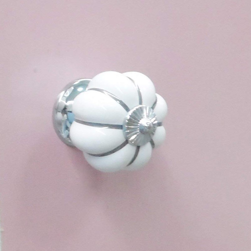 10 Pcs White Ceramic Pumpkin Knobs Cabinet and Furniture Round
