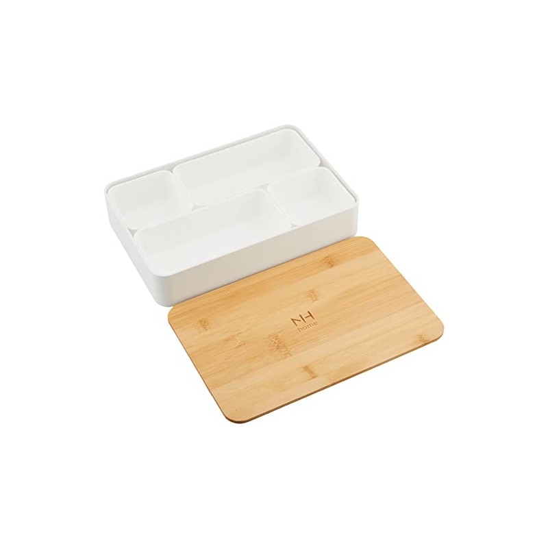 Masawa NH Home 4913001 Shokado Bamboo Lunch Box, Simple, White,