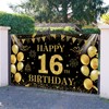 SMENGGIL Black Gold Happy 16th Birthday Backdrop Banner 16th Photography