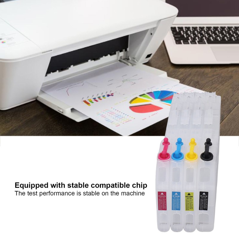 4Pcs Ink Cartridge Set Lengthen Refill Inkjet Printer Replacement Magenta