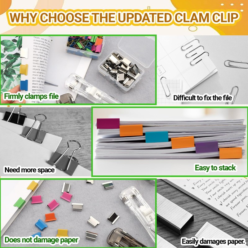 2 PCS Portable Binder Clip Stapler with 100 PCS Reusable