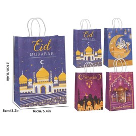 Colodeol 12 Pcs Eid Mubarak Gift Bags, Ramadan Gift Bags Paper Eid Goody Bags with Handles Ramadan Treat Party Favors Supplies Eid Party Decoration