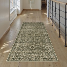 PureCozy 2x6 Runner Rug Brown Machine Washable Hallway Carpet Vintage Kitchen Entryway Indoor Small Lightweight Long Non Slip Low Pile Thin Soft Door Mat Rug Distressed Accent Throw Bathroom Bedroom