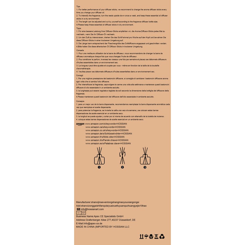 HOSSIAN Reed Diffuser Sticks - Reed diffusers-Reed Sticks -Diffuser Glass