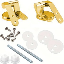 Gold Toilet Seat Hinges, Universal Fit, Complete Installation Kit, Premium Zinc Alloy, Anti-Corrosion Nylon Nuts, Adjustable Fittings