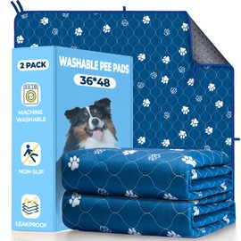 Fostanfly Washable Pee Pads for Dogs, 2 Pack Large 36"x48" Ultra-Absorbent and Leak-Proof Non-Slip Reusable Potty Training Pads for Dogs, Puppy & Cats of Add 8 Lanyards-Blue