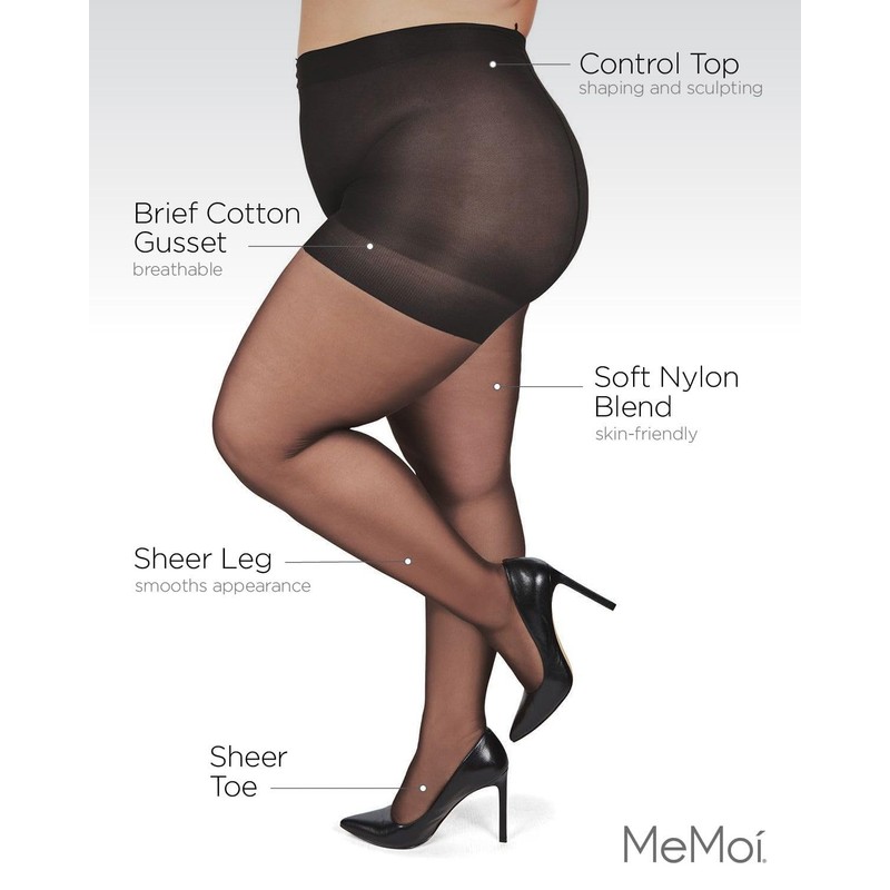 MeMoi Plus Size Curvy Control Top Pantyhose for Women, Comfortable