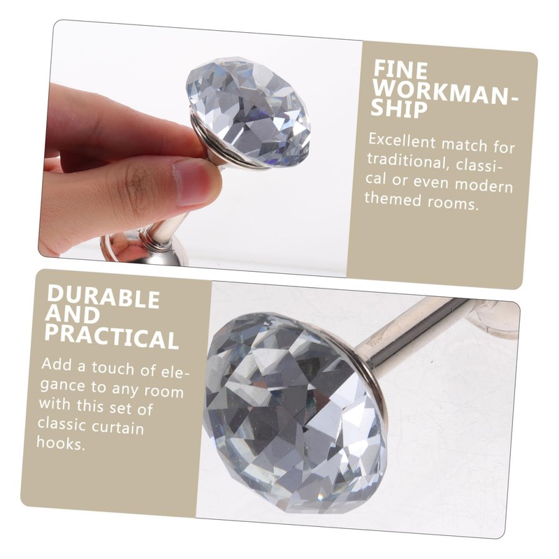 GRIRIW 2pcs Elegant Silver Diamond Curtain Tiebacks Drapery Hooks for