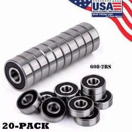 Unbranded 608-2RS Ball Bearing 8x22x7 Two Rubber Sealed Chrome Skateboard 608RS (20pcs)