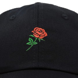 DALIX Red Rose Hat Premium Embroidered Baseball Cap Womens in Black