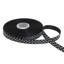 DXEUD Polka Dot Grosgrain Ribbon 25 Yard Each Roll 100% Polyester (3/8", Black)