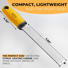 Orblue Lemon Zester & Cheese Grater - Premium Citrus Zester, Kitchen Grater for Parmesan, Chocolate, Fruits, Vegetables, Ginger, Garlic, Nutmeg - Stainless Steel Blades with Protective Cover, Yellow
