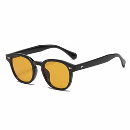 OSAGAMA Vintage Retro Round Sunglasses for Women Men Fashion Glasses, Black Yellow Tinted