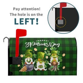 Saint Patrick's Day Green Black Buffalo Grid Mailbox Covers Magnetic Standard Size 18" X 21",Green Gnome with Hat Shamrock Coin Mailbox Wraps Post Letter Box Cover for Holiday Garden Yard Decor