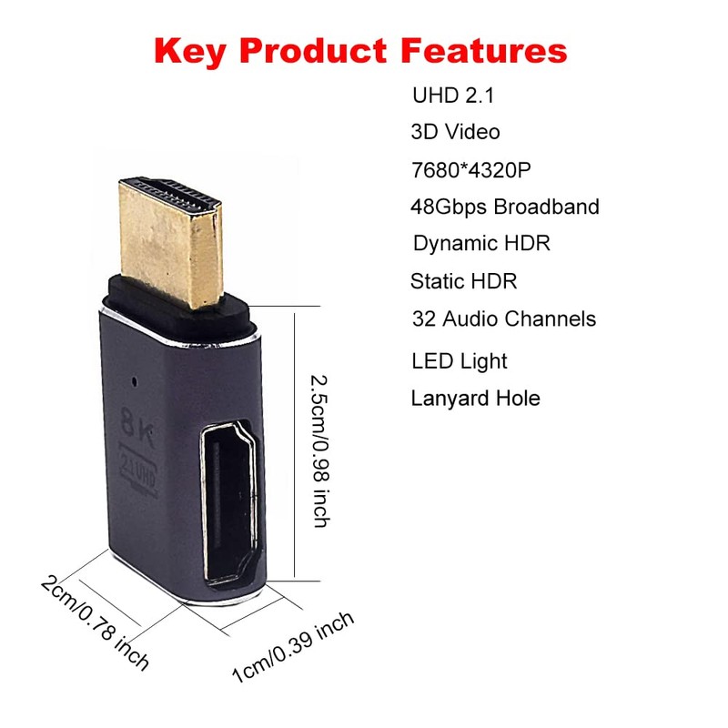 Kework 2 Pack 8K UHD HDMI Adapter, 48Gbps 3D HDMI
