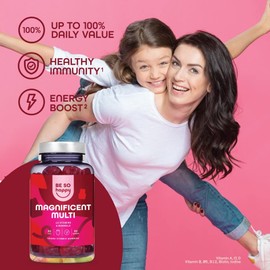 BE SO HAPPY BeSoHappy? Multivitamin Gummies for Women 2 Month Supply, for Men Adults & Kids for Immune System, Tiredness and Fatigue with 10 Vitamins, A, B6, B12, C, D and E Vegan, Gluten and Lactose Free.