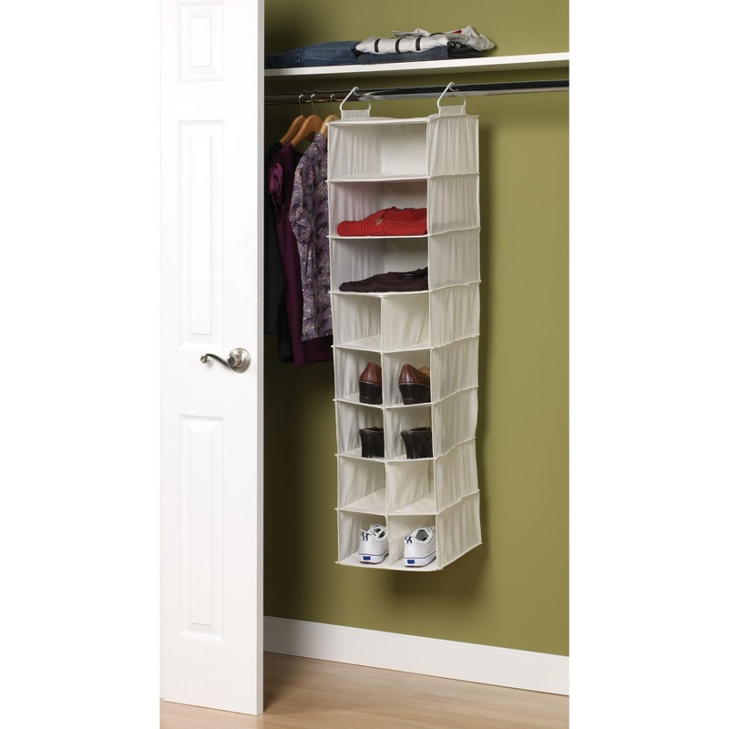 Household Essentials Hanging Shoe Organizer, Natural Canvas, With Clothes Storage,
