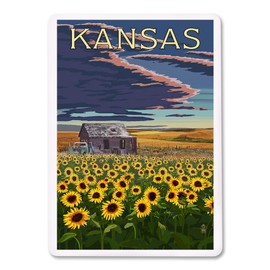 Kansas, Wheat Fields, Shack and Sunflowers (Playing Card Deck, 52 Card Poker Size with Jokers)
