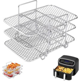 Cooking Grate Airfryer Accessories, 304 Stainless Steel Hot Air Fryer Grill Grate Compatible with Ninja Hot Air Fryer Foodi Dual Zone [AF300EU] [AF400EU], Air Fryer Rack, Cooking Grate for Grilling