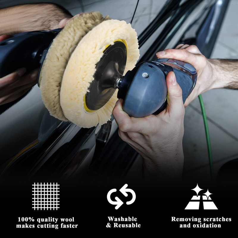 Tallew 8 Pcs 6 Inch Wool Buffing Polishing Pads Hook