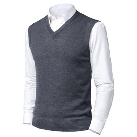 Btmpmcs Men's Sleeveless Knitted Vest V-Neck Wool Vest Autumn Winter Knitted Pullover Casual Fine Knit Sweater Vest for Classic Gentleman, darkgray