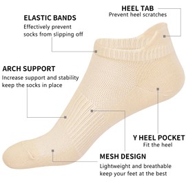 Cozi - Calcetines de tobillo para mujer, tela suave de algodón, C06-Negro/Blanco/Beige, 5-8