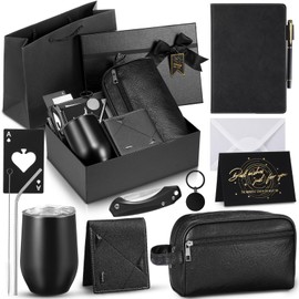 Mimorou 13 Pcs Birthday Gifts for Men Thank You Gift Baskets 12 oz Stainless Steel Tumbler Leather Toiletry Bag for Him Valentine Christmas for Dad, Boyfriend, Husband, Brother