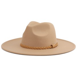 Pro Celia Big Wide Brim Women Fedora Hat (Braid-Camel)