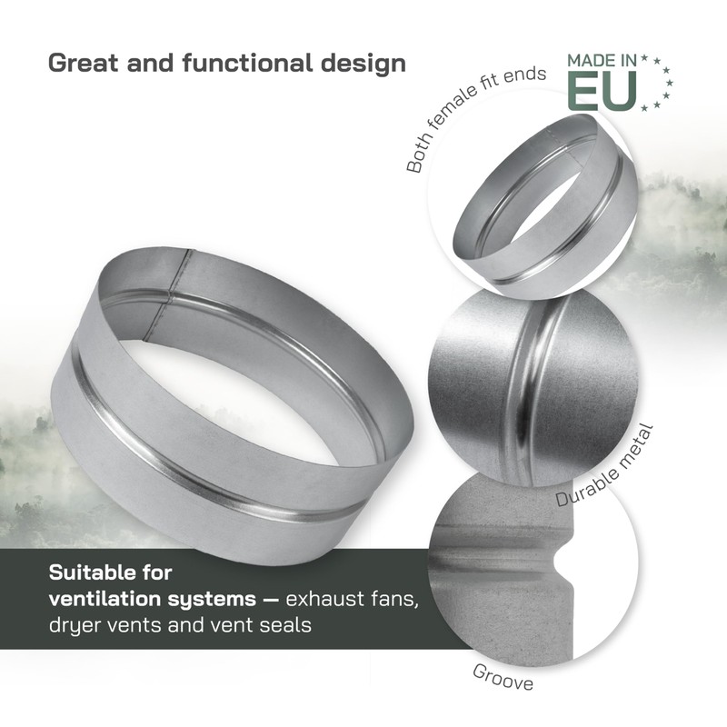Vent Systems 8'' Inch Galvanized Steel Duct Connector - Round