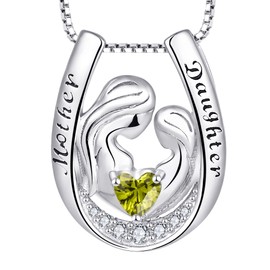 YL Mother and Daughter Necklace 925 Sterling Silver Horseshoe Pendant for Women Mum Necklace 45 + 3 cm, Silver, Cubic Zirconia