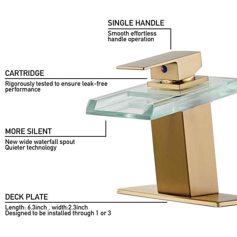 AVSIILE LED Bathroom Sink Faucet, Brushed Gold Waterfall Single Hole