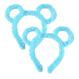 Miaija 2Pieces Bear Ears Headband Blue Cute Makeup Hairbands Women Winter Thick Plush Hairband Animal Ears Headband for Kids Adults Makeup Face Washing
